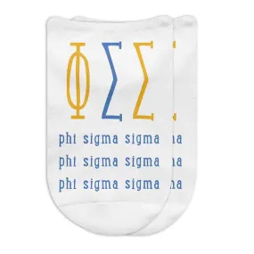 Phi Sigma Sigma Sorority No Show Socks with Large Greek Letters