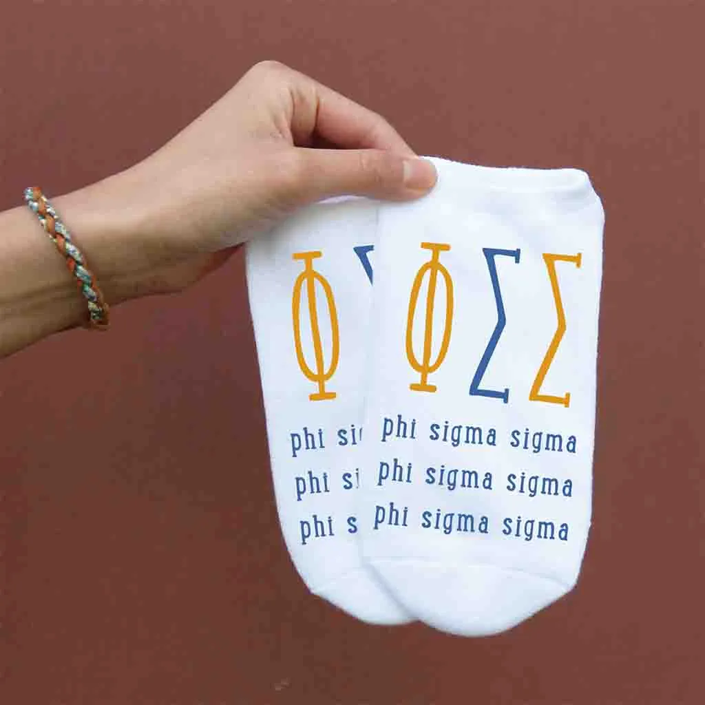 Phi Sigma Sigma Sorority No Show Socks with Large Greek Letters