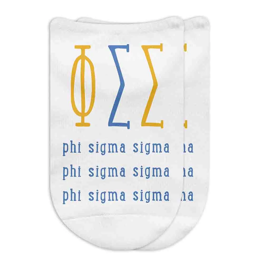 Phi Sigma Sigma Sorority No Show Socks with Large Greek Letters