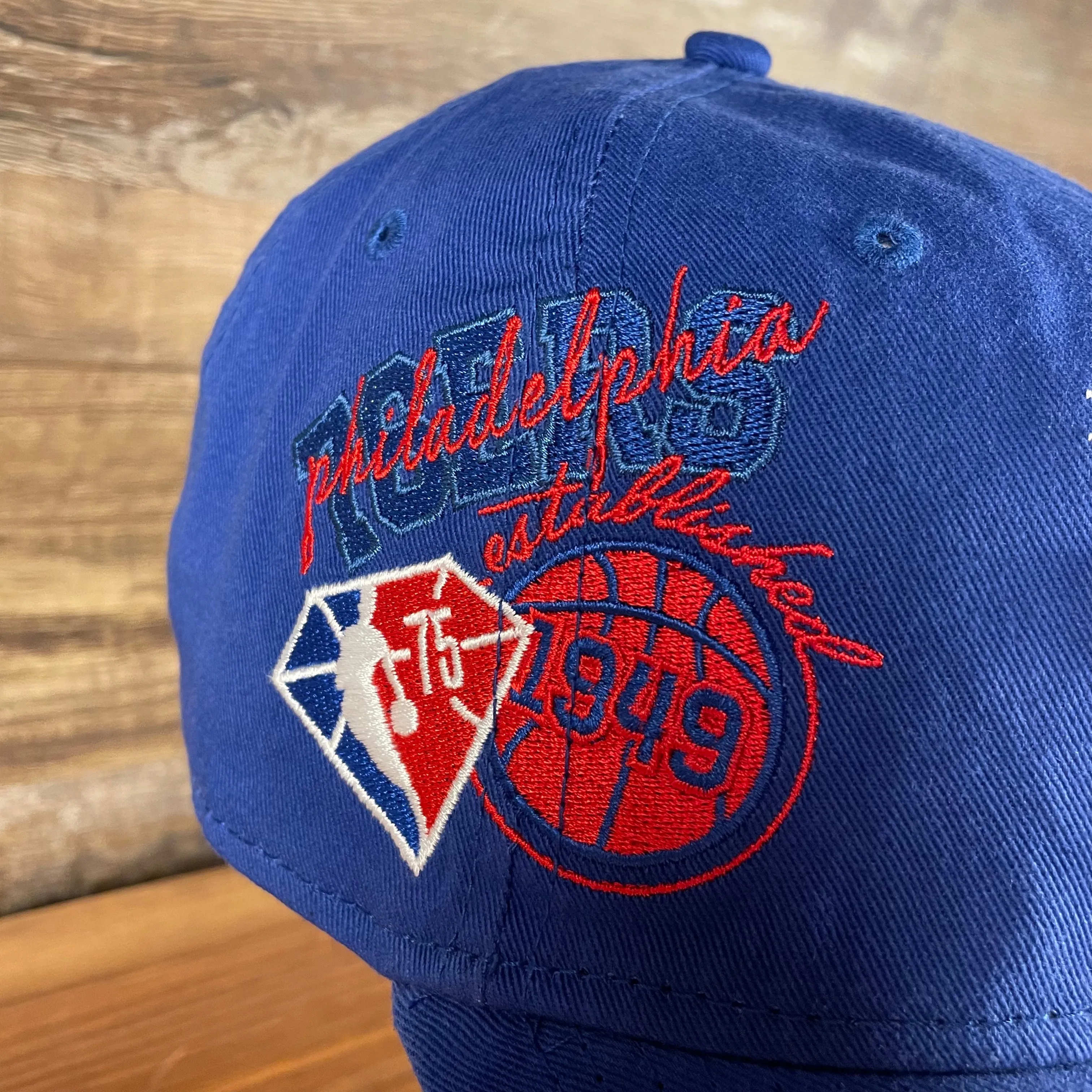 Philadelphia 76ers 75th Anniversary Side Patch Dad Hat | Back Half | Royal