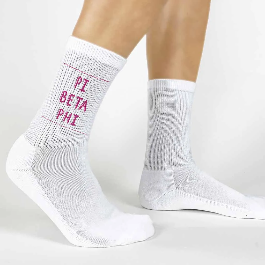 Pi Beta Phi crew socks in sorority colors.