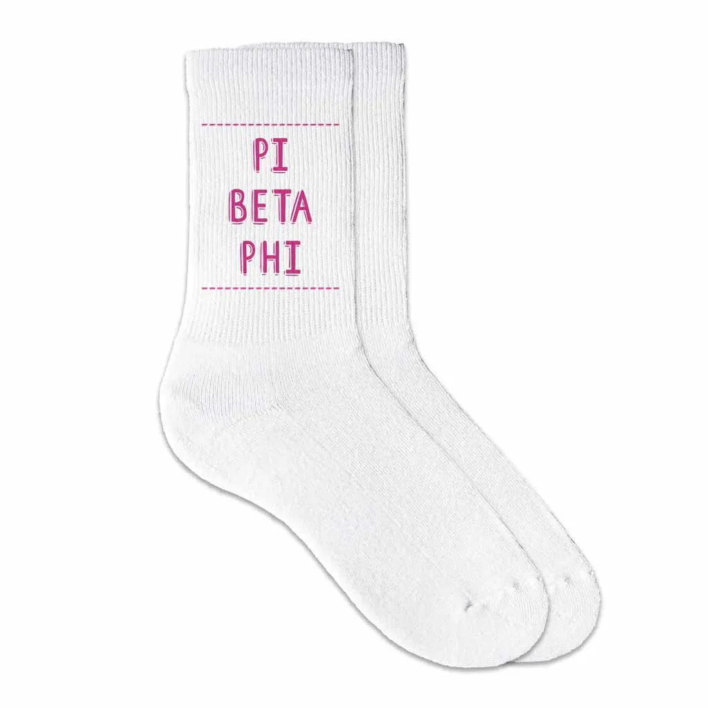 Pi Beta Phi crew socks in sorority colors.