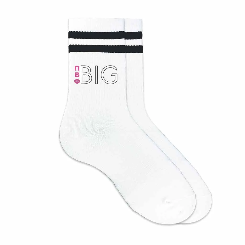 Pi Beta Phi Sorority Striped Cotton Crew Socks with Greek Letters for Big and Little