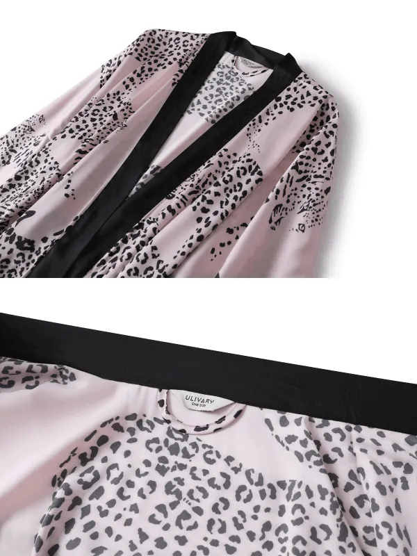 Pink Leopard Print Kimono Robe