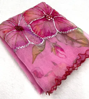 Pink Organza Handwork Saree for Women