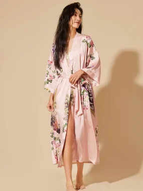 Pink Peacock Kimono Robe