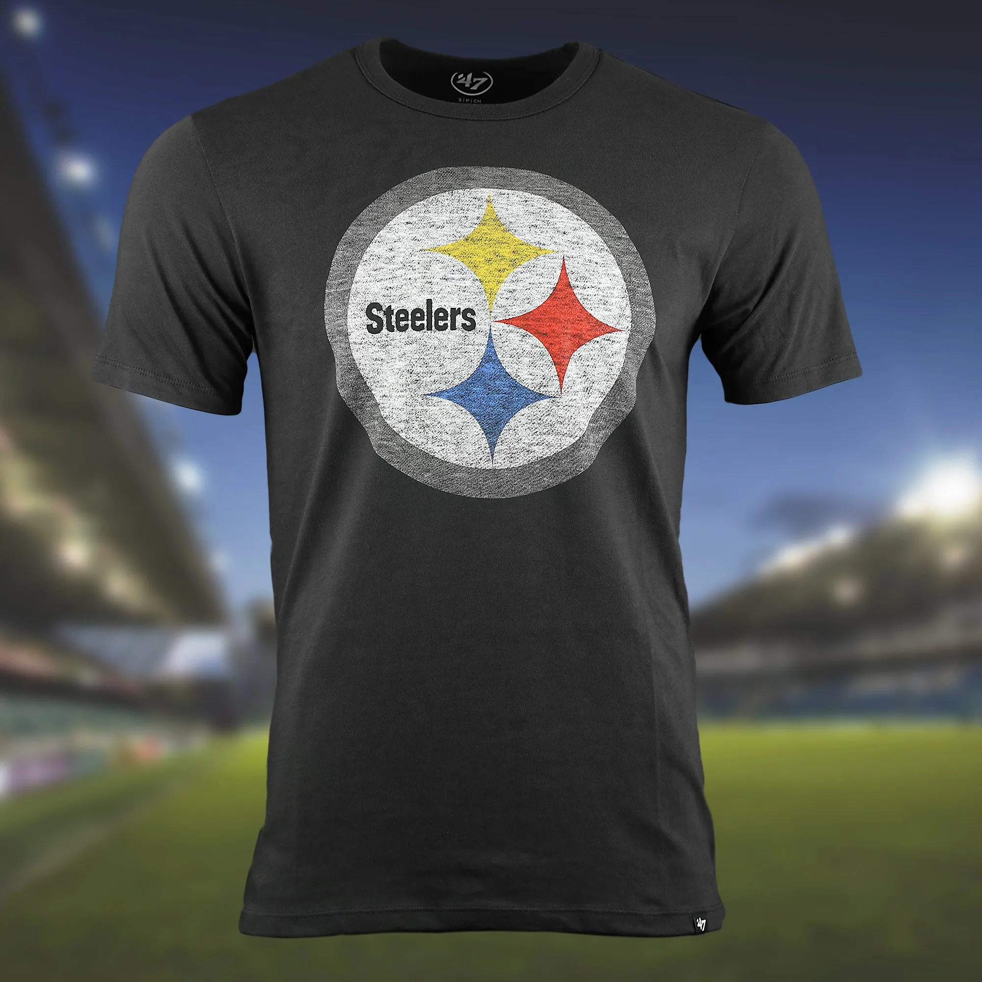 Pittsburgh Steelers Franklin Worn Printed Logo Tshirt | Flint Black Tshirt