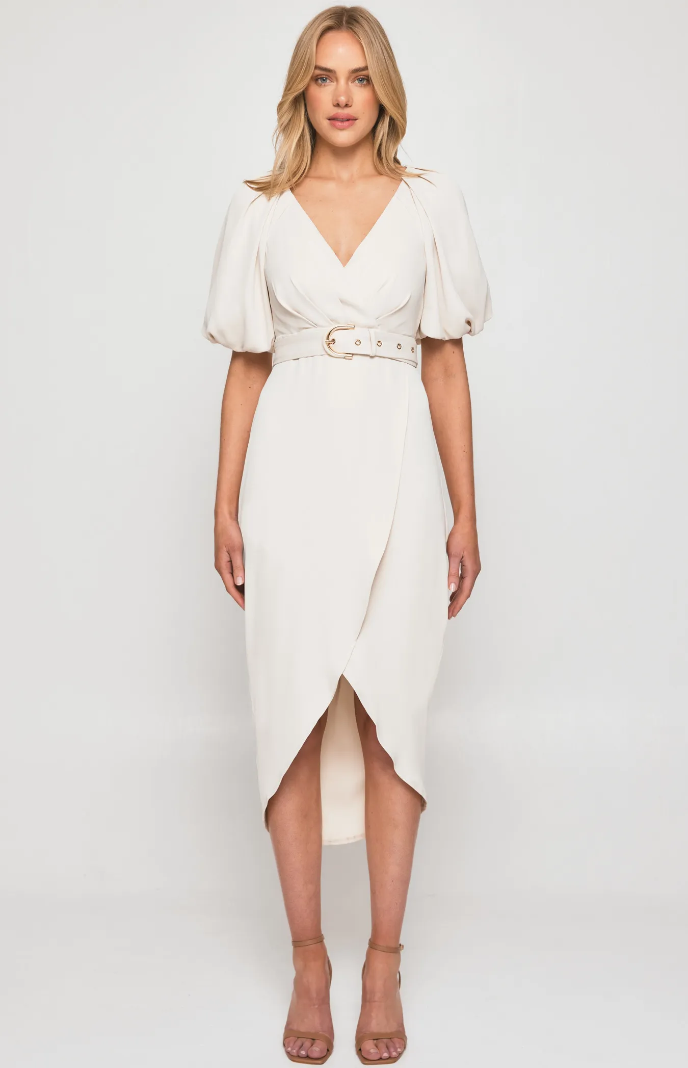 Pleated Shoulder Dress with Belt Buckle Feature (SDR1263B)