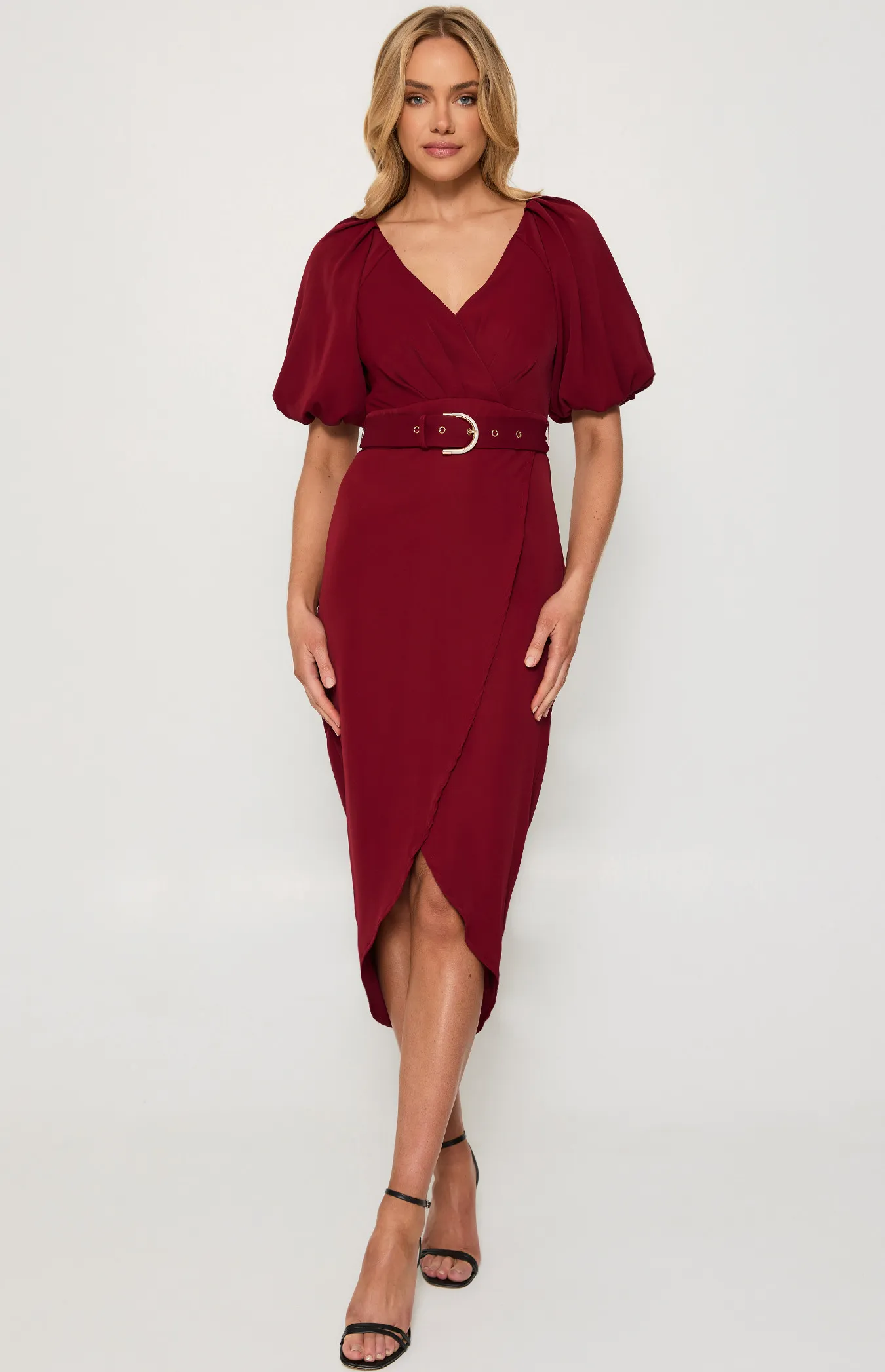 Pleated Shoulder Dress with Belt Buckle Feature (SDR1263B)