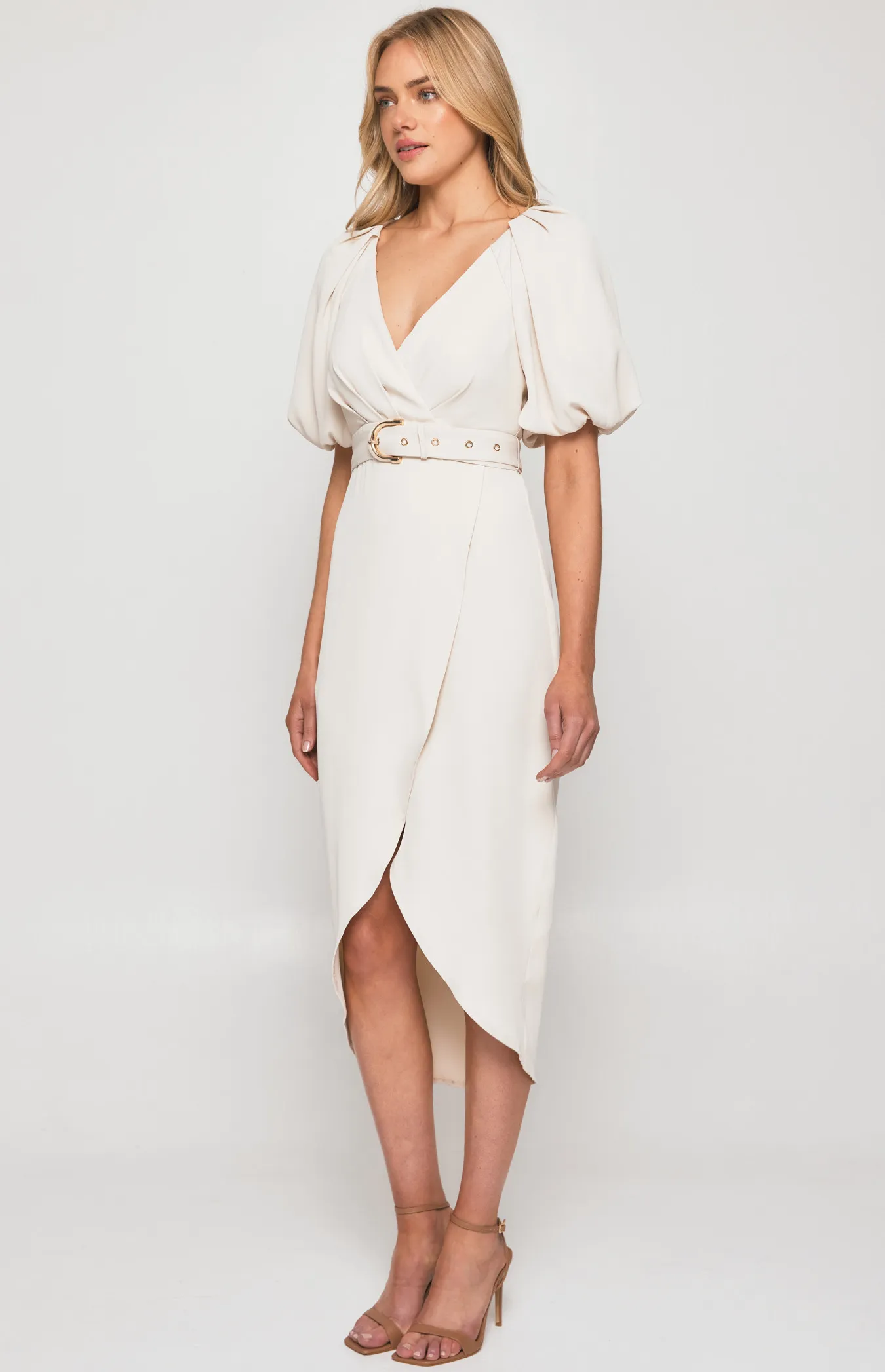 Pleated Shoulder Dress with Belt Buckle Feature (SDR1263B)