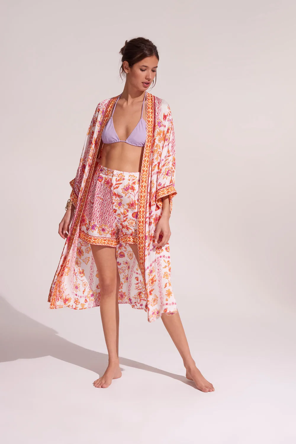 Poupette St Barth Long Kimono Erica White Orange Botanique - Shop now