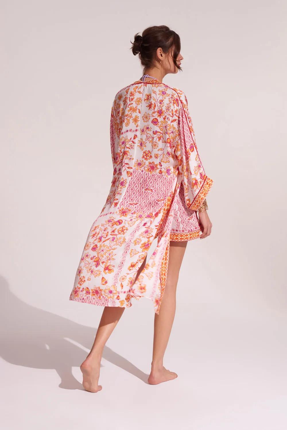 Poupette St Barth Long Kimono Erica White Orange Botanique - Shop now