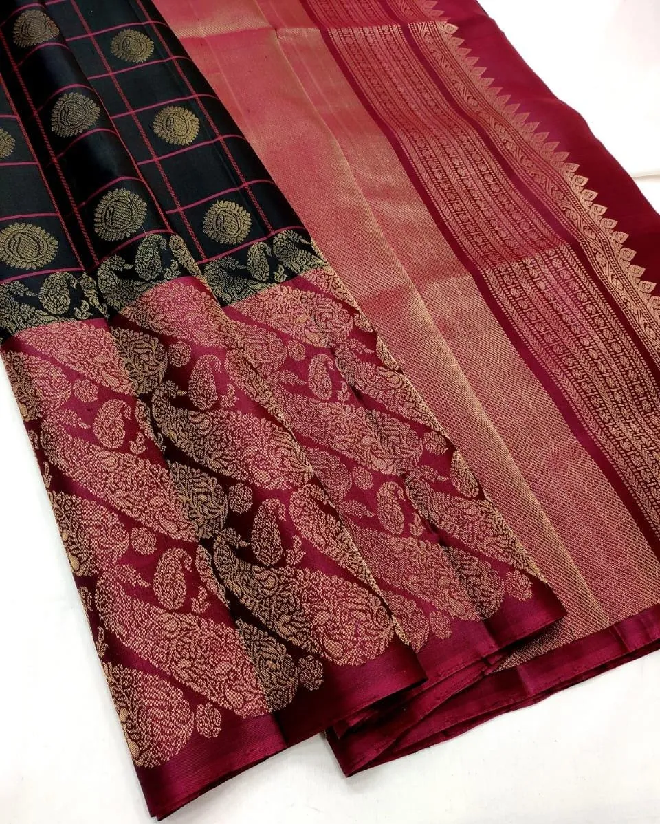 Priyamvada Pure Kanchipuram Handloom Soft Silk Saree | Unique Design PDS001KSRBL