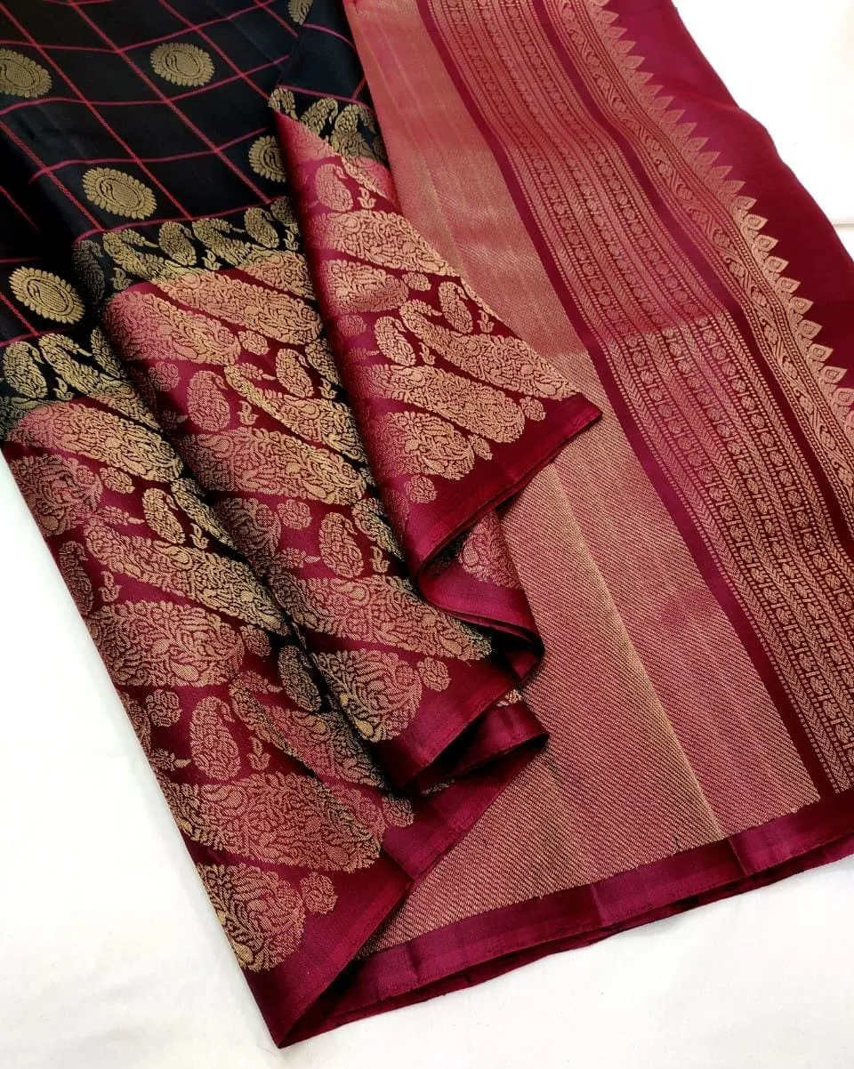 Priyamvada Pure Kanchipuram Handloom Soft Silk Saree | Unique Design PDS001KSRBL