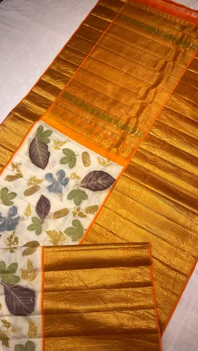 Pure Gadwal pattu and Kanchipattu saree featuring eco-friendly, natural colored weaves - SACH001A