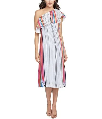 Rachel Roy Womens Rainbow Striped One Shoulder Dress