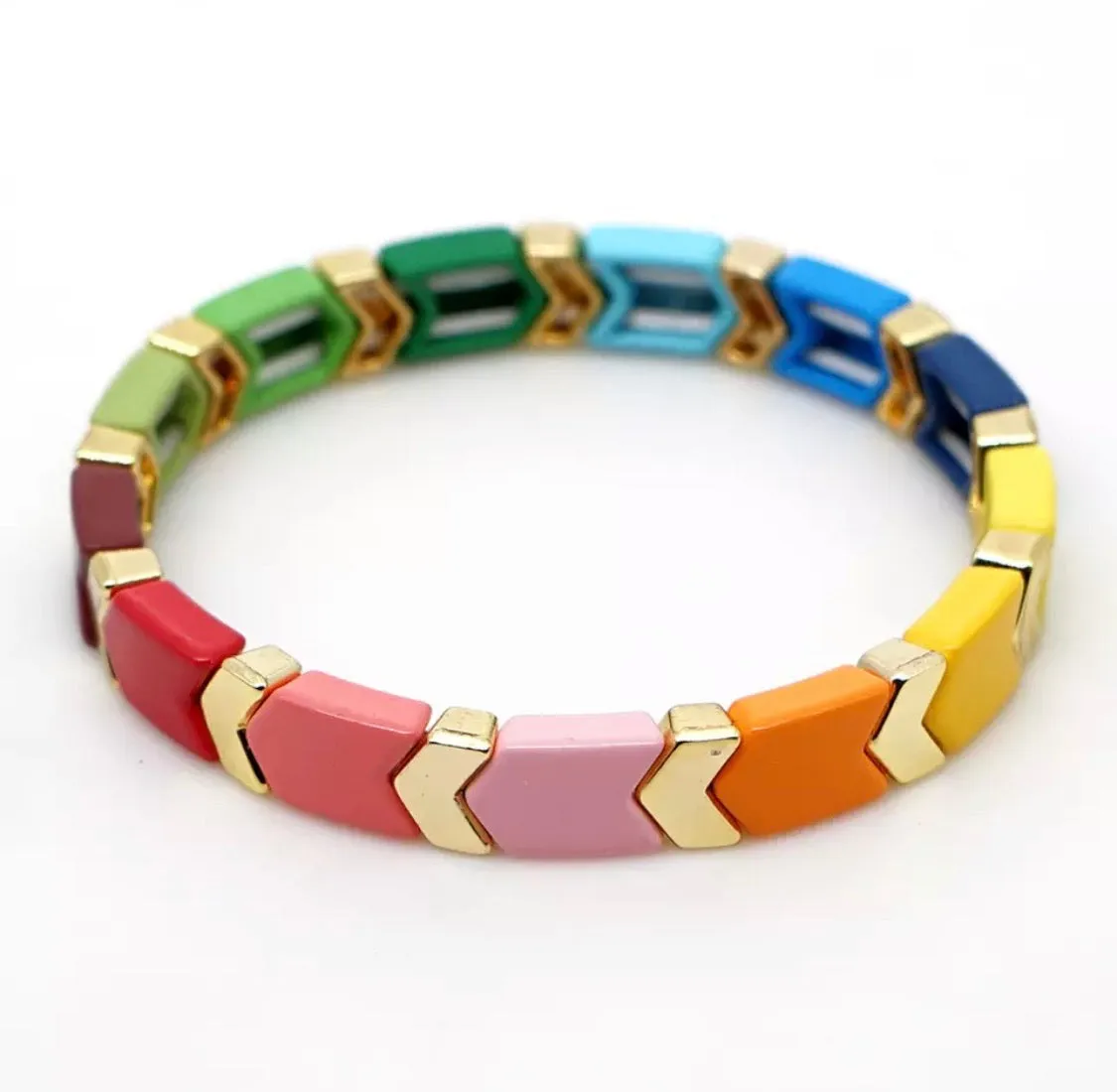 Rainbow Arrow Enamel Bracelet with Stretchy Band