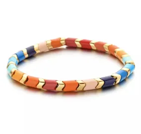 Rainbow Chevron Candy Stripe Bracelet with Gold Accent