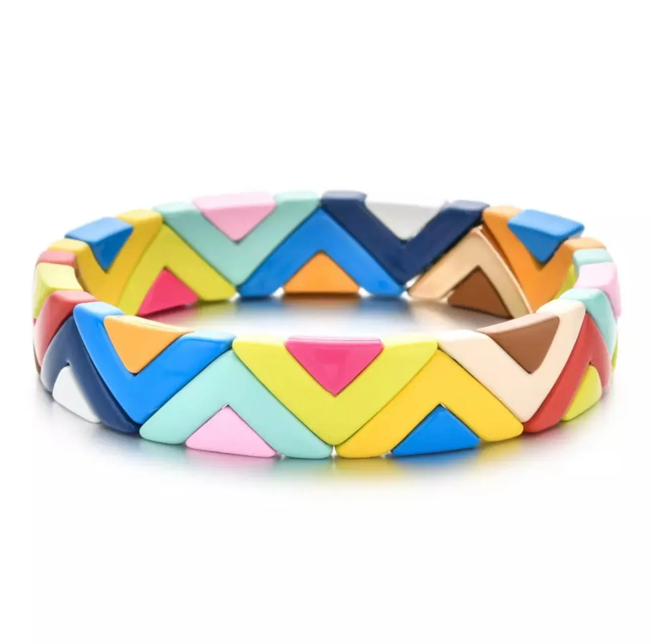 Rainbow Enamel Bracelet with Chevron Pattern