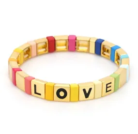 Rainbow Gold Enamel Bracelet Love