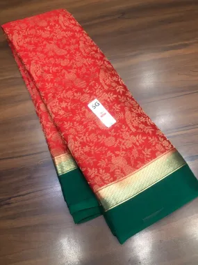 Red and Green Pure Mysore Silk Saree for Women - PRIYA001MSA | Manikya