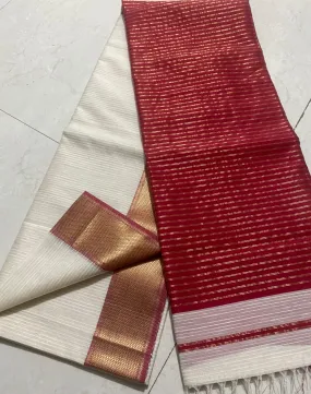 Red and White Maheshwari Handloom Saree - NEWSRISAI001