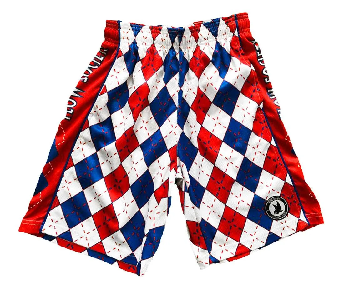 Red, White and Blue Argyle Attack Shorts for Men