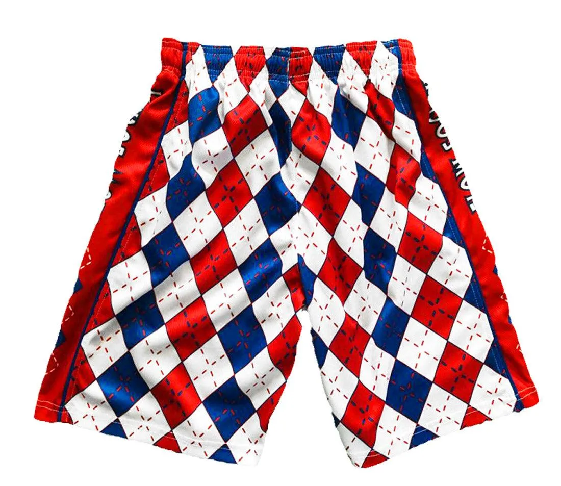 Red, White and Blue Argyle Attack Shorts for Men