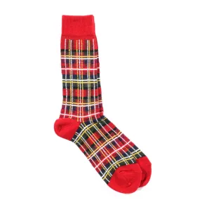 Red Wool Check Crew Sock by Anonymous Ism