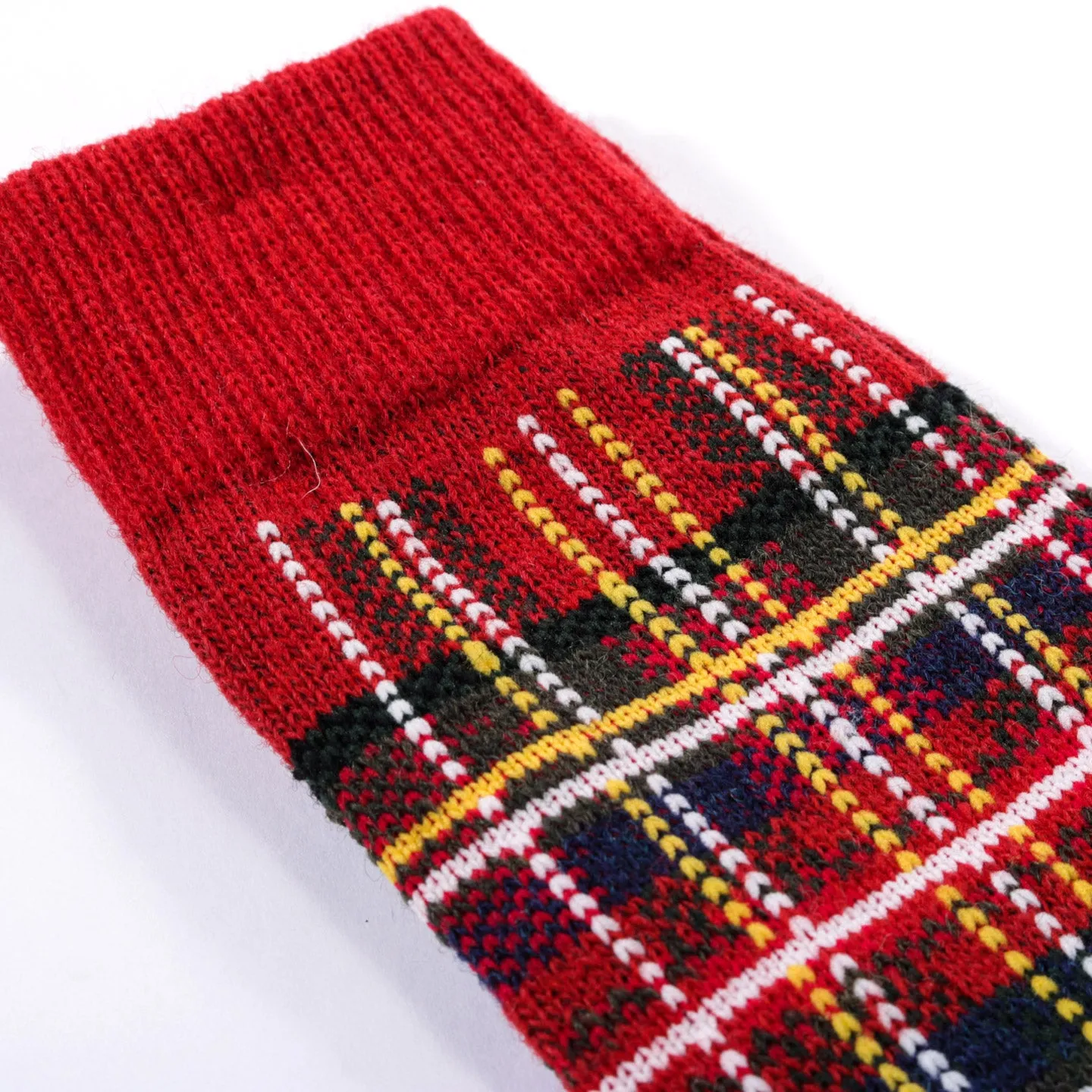 Red Wool Check Crew Sock by Anonymous Ism