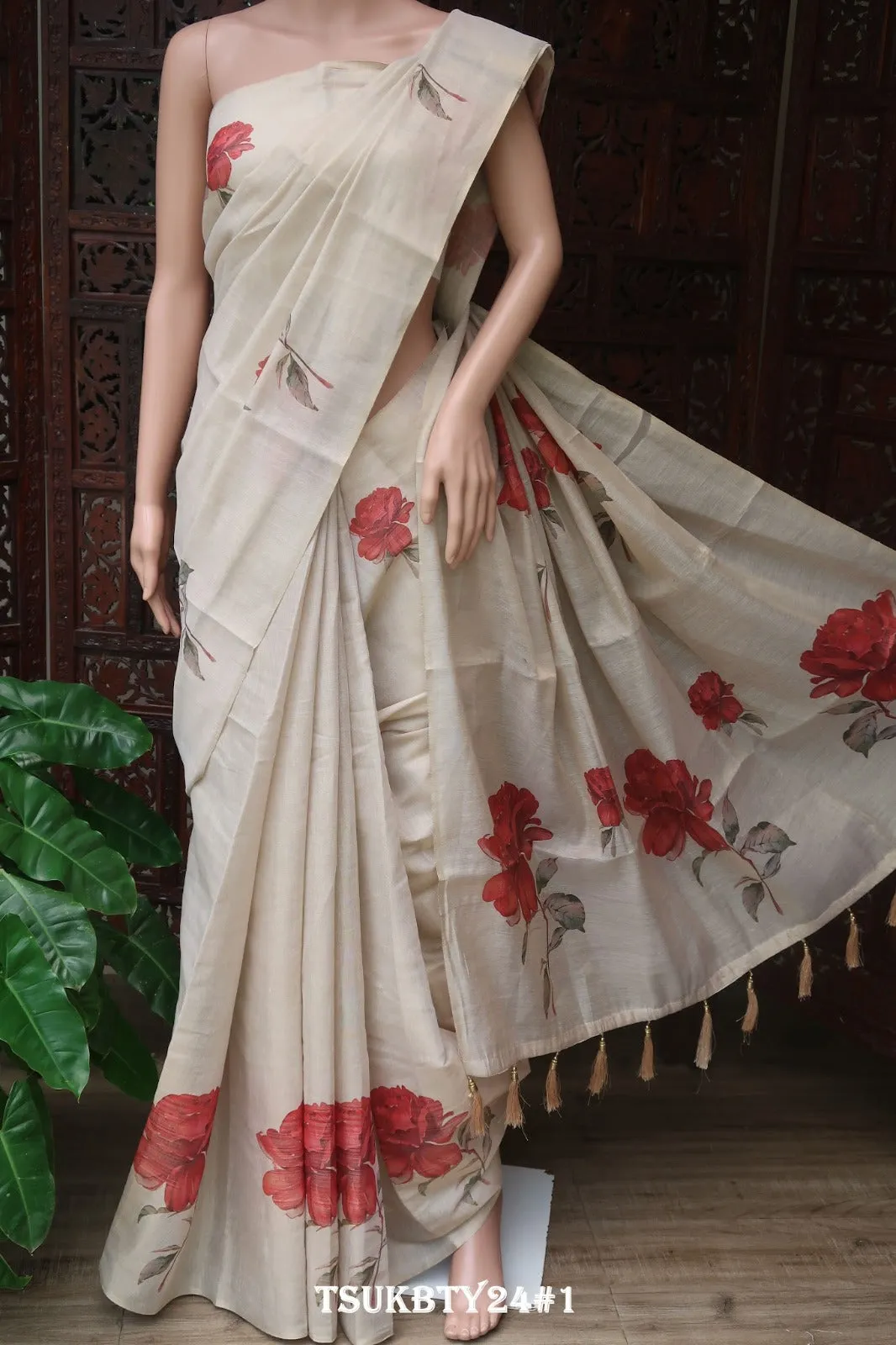 Rosanna - Off White Tissue Blended Semi Tusser Finish Saree with Full Body Multi Color Floral Design - KIA001TS