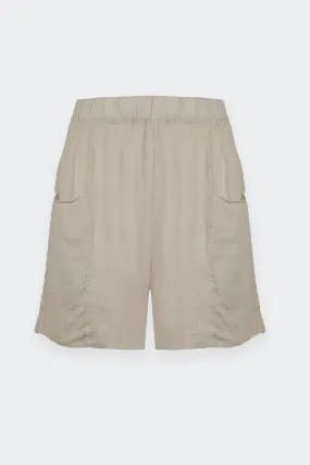 short beige linen trousers