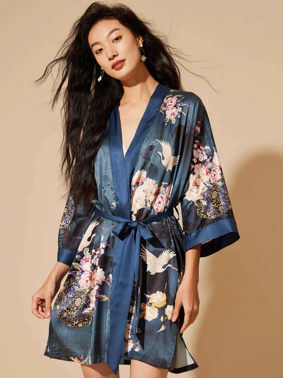 Short Kimono Crane Robe