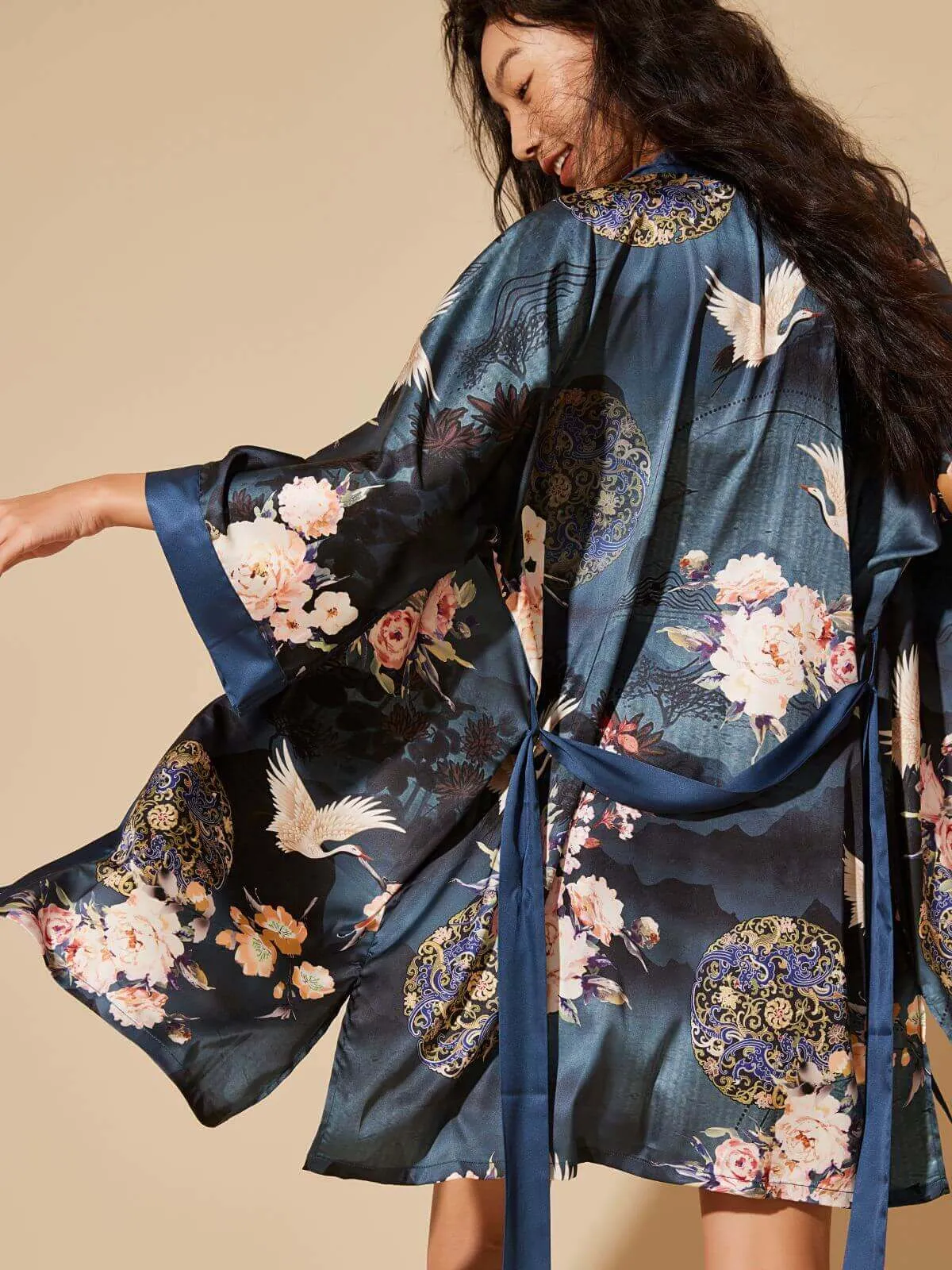 Short Kimono Crane Robe