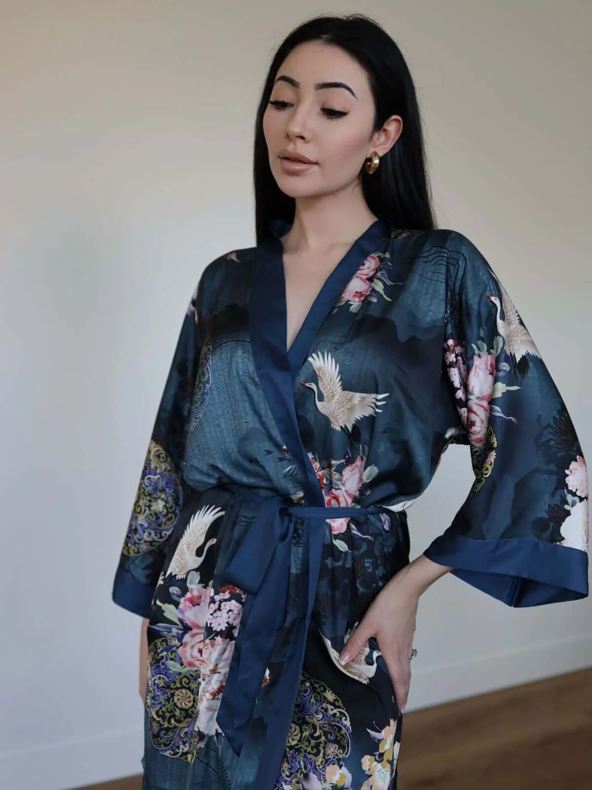 Short Kimono Crane Robe