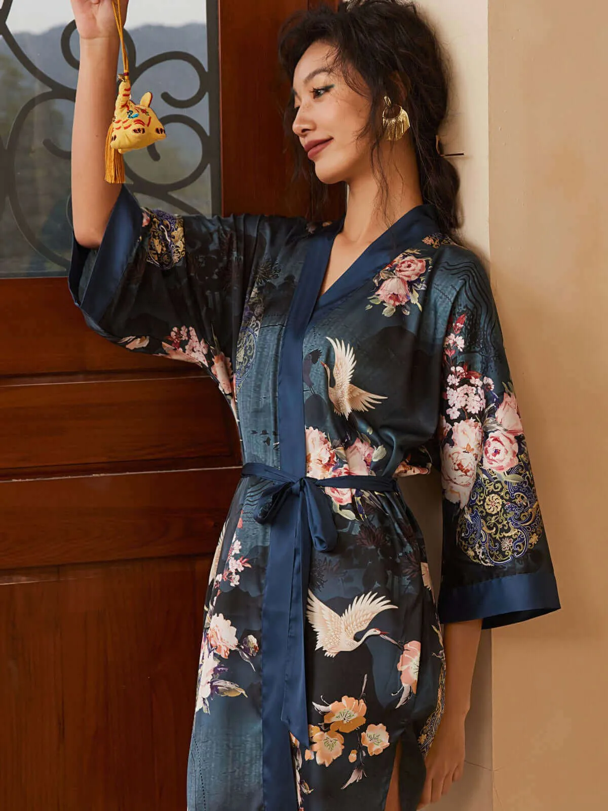 Short Kimono Crane Robe