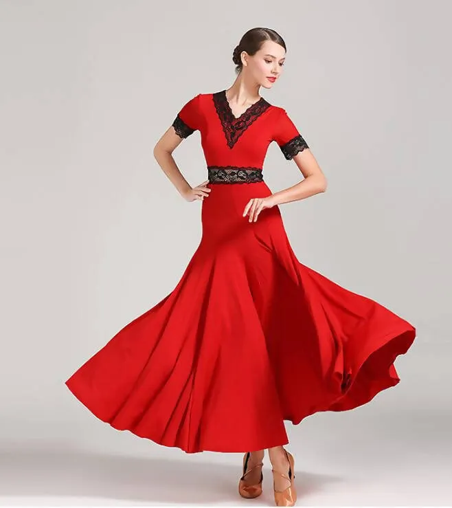 Short Sleeve Ballroom Dance Dress | Red/Green/Black | Model 9056