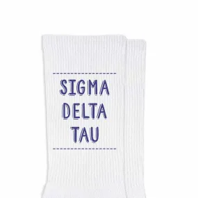 Sigma Delta Tau Crew Socks - Find Sigma Delta Tau Name Socks in Sorority Colors.