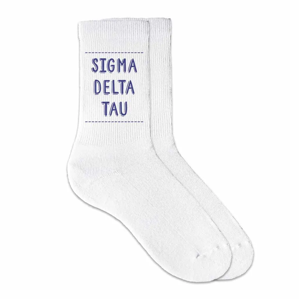 Sigma Delta Tau Crew Socks - Find Sigma Delta Tau Name Socks in Sorority Colors.