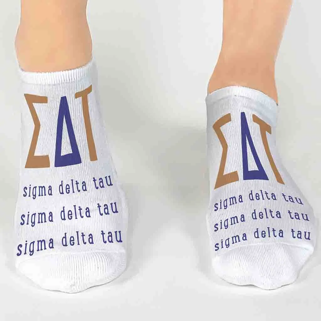 Sigma Delta Tau Sorority Socks - Large Greek Letter Print, No Show Style | Shop Now