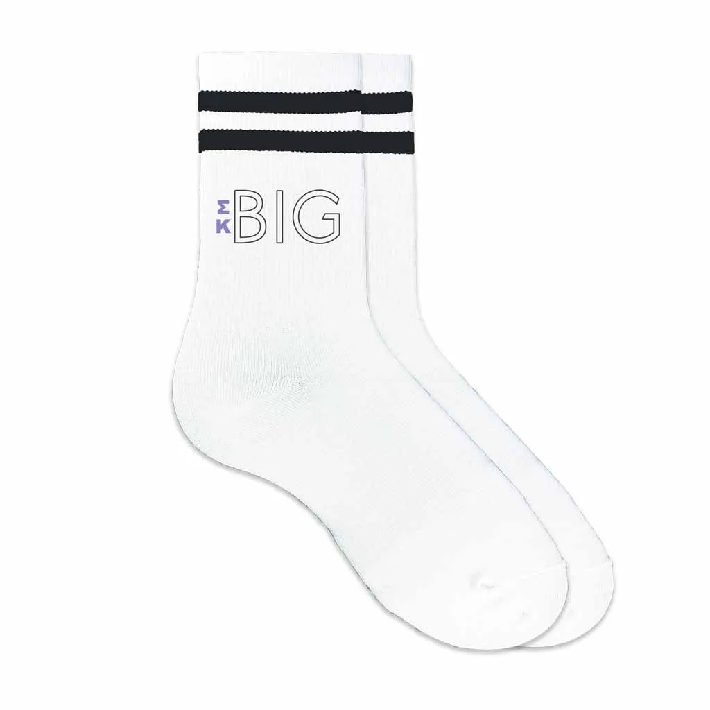 Sigma Kappa Sorority Big and Little Socks with Greek Letters on Striped Cotton Crew Socks