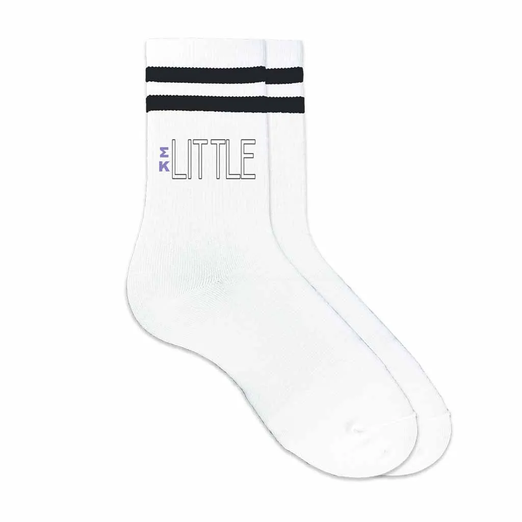 Sigma Kappa Sorority Big and Little Socks with Greek Letters on Striped Cotton Crew Socks