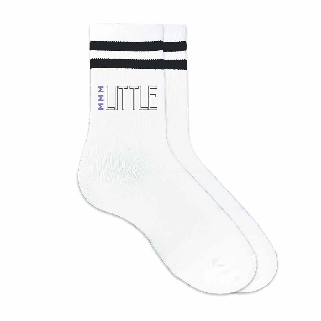 Sigma Sigma Sigma Greek letter striped crew socks for Big and Little