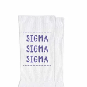 Sigma Sigma Sigma Sorority Crew Socks with Name in Official Colors | Shop Now