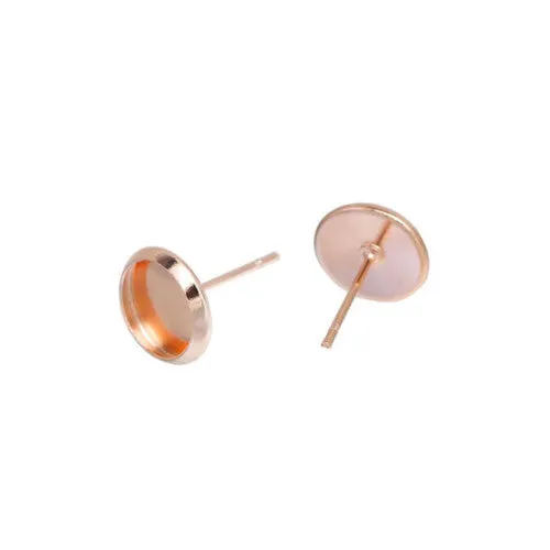 Stud Earring Settings, 304 Stainless Steel, Round, Bezel Cup, Rose Gold, 10mm