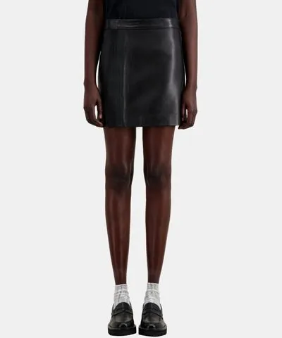 The Kooples Short Leather Skirt With Zip And Pintuck Details