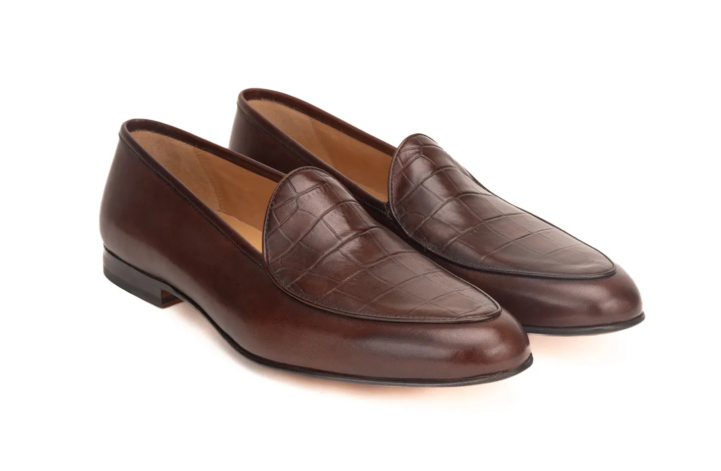 The revised version is Brown Croc Embossed Belgian Loafer.