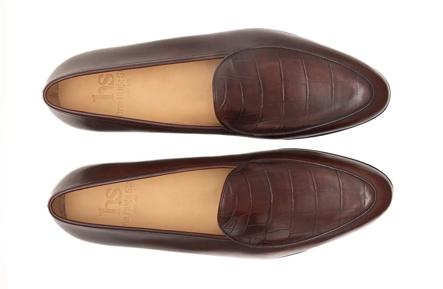 The revised version is Brown Croc Embossed Belgian Loafer.