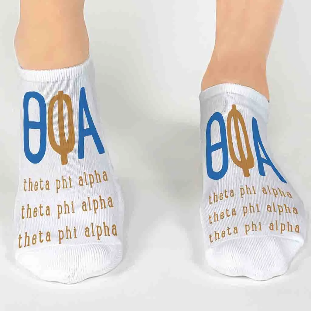 Theta Phi Alpha Sorority No Show Socks with Large Greek Letters