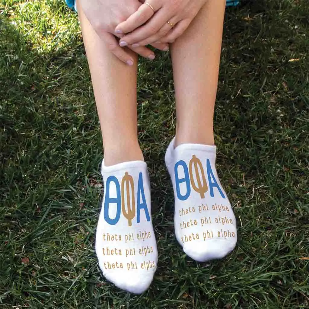 Theta Phi Alpha Sorority No Show Socks with Large Greek Letters